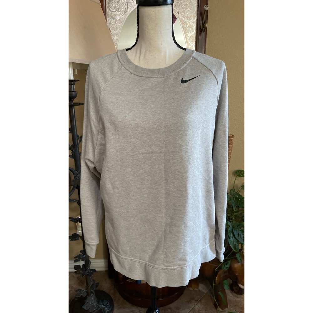 NIKE DRI-FIT‎ Split Hem light gray Long Sleeve Crewneck Sweatshirt size small